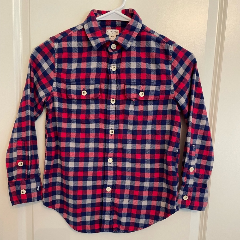 J.Crew Crewcuts SZ 6/7 Boys' long-sleeve flannel shirt- Red & Blue